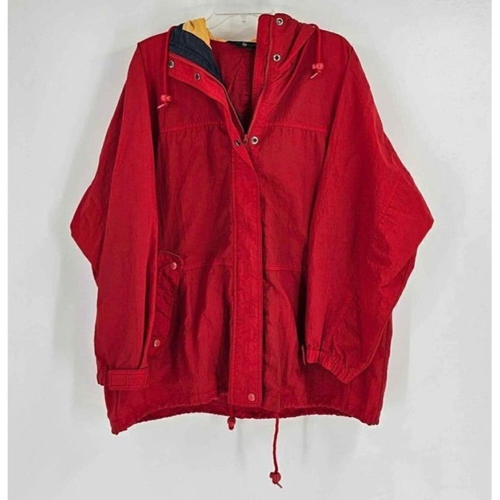 Hunt Club Mens Nylon Zip Snap Front Hooded Windbreaker Jacket Snap Pockets Sz L